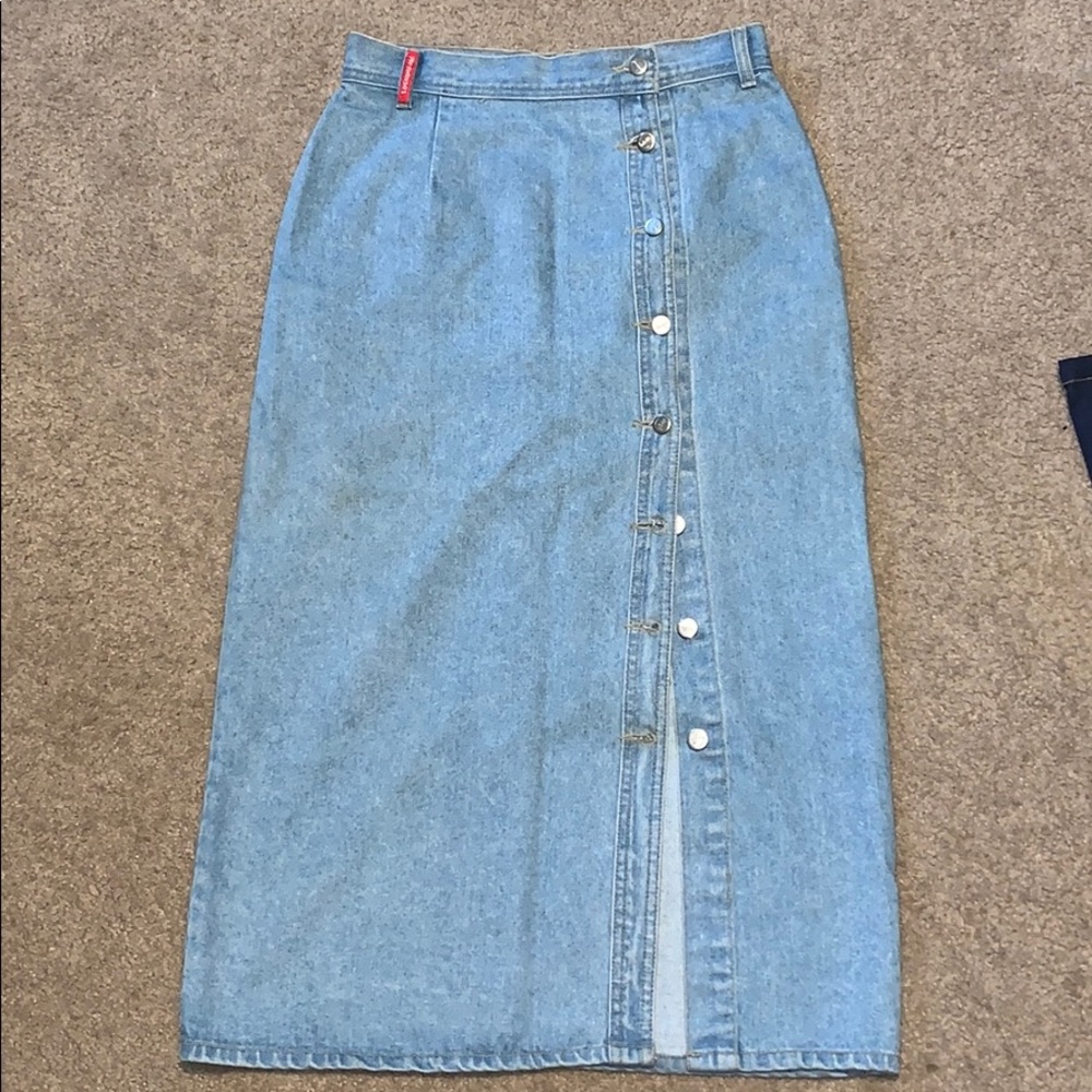 Light blue denim midi skirt